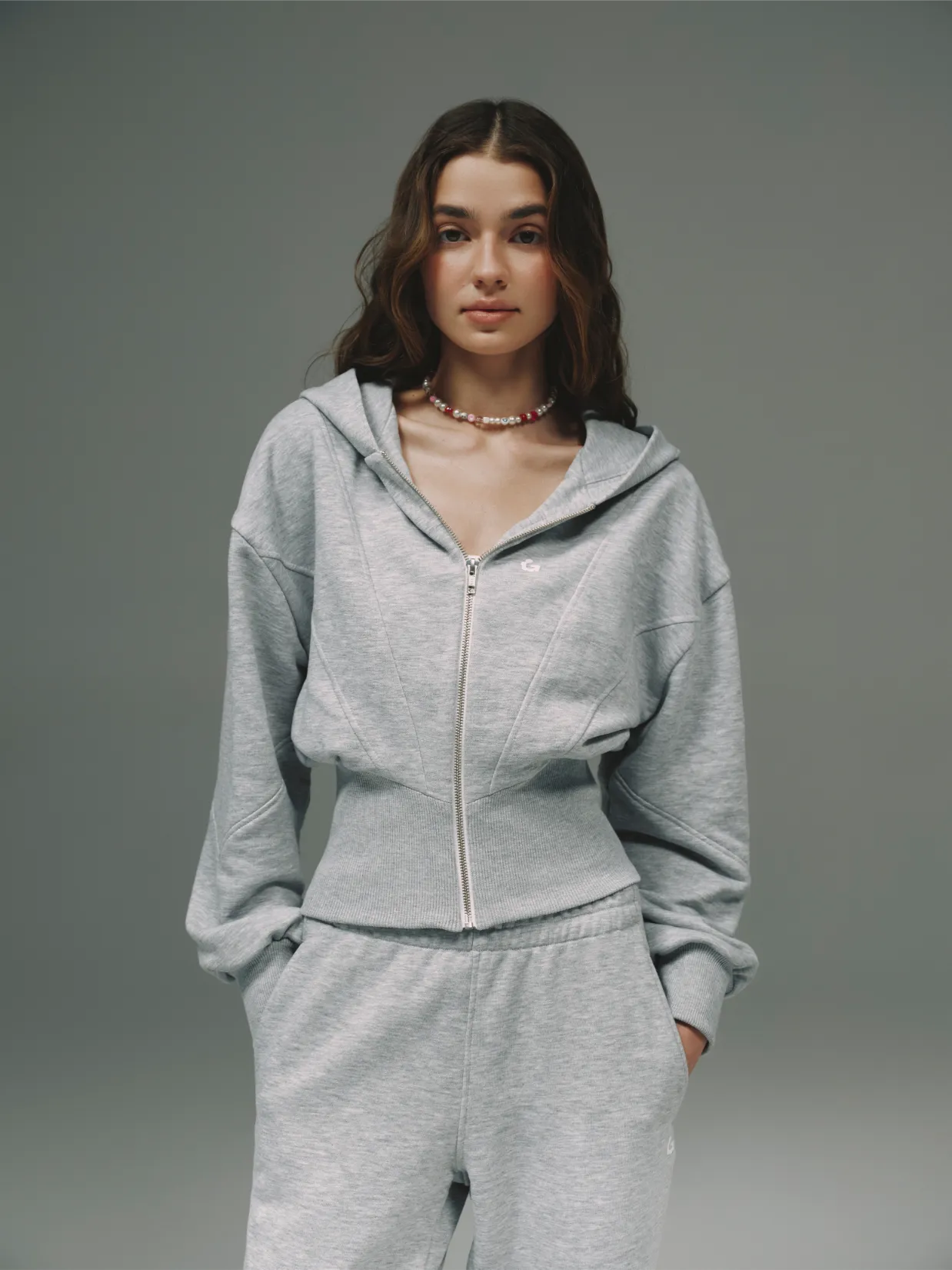 Cropped Corset Zip Hoodie | 044GARDEN